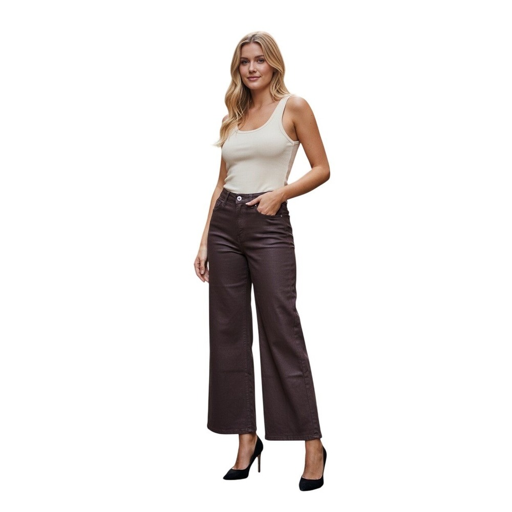 NWT JOE'S Jeans The Mia Petite Wide Leg Coated‎ Espresso Brown Pants 30x30 $248